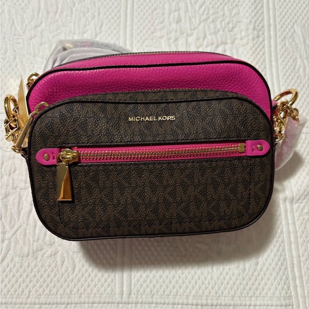 MICHAEL KORS SIGNATURE JET SET 2IN 1 POUCH CROSSBODY SHOULDER BAG